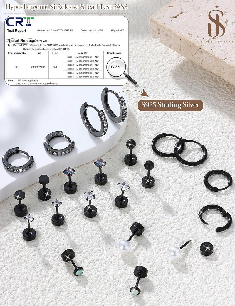 Jstyle Hypoallergenic Stud Hoop Earrings for Women Small Flat Back Surgical Stainless Steel Earrings for Sensitive Ears Trendy Silver Hoops Cartilage Earring Stacks Set Multiple Piercing Jewelry Gifts - Image 3